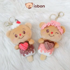 ISTANA BONEKA Gantungan Kunci Popsicle Bear Couple Beruang Badan Ice Cream with Love Topping Bando