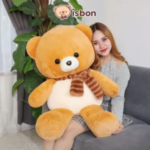 ISTANA BONEKA Beruang Floppy Choco Bear 33in with Syal Jumbo Mainan Anak Hadiah Ulang Tahun Anniversary Cowok Cewek Couple